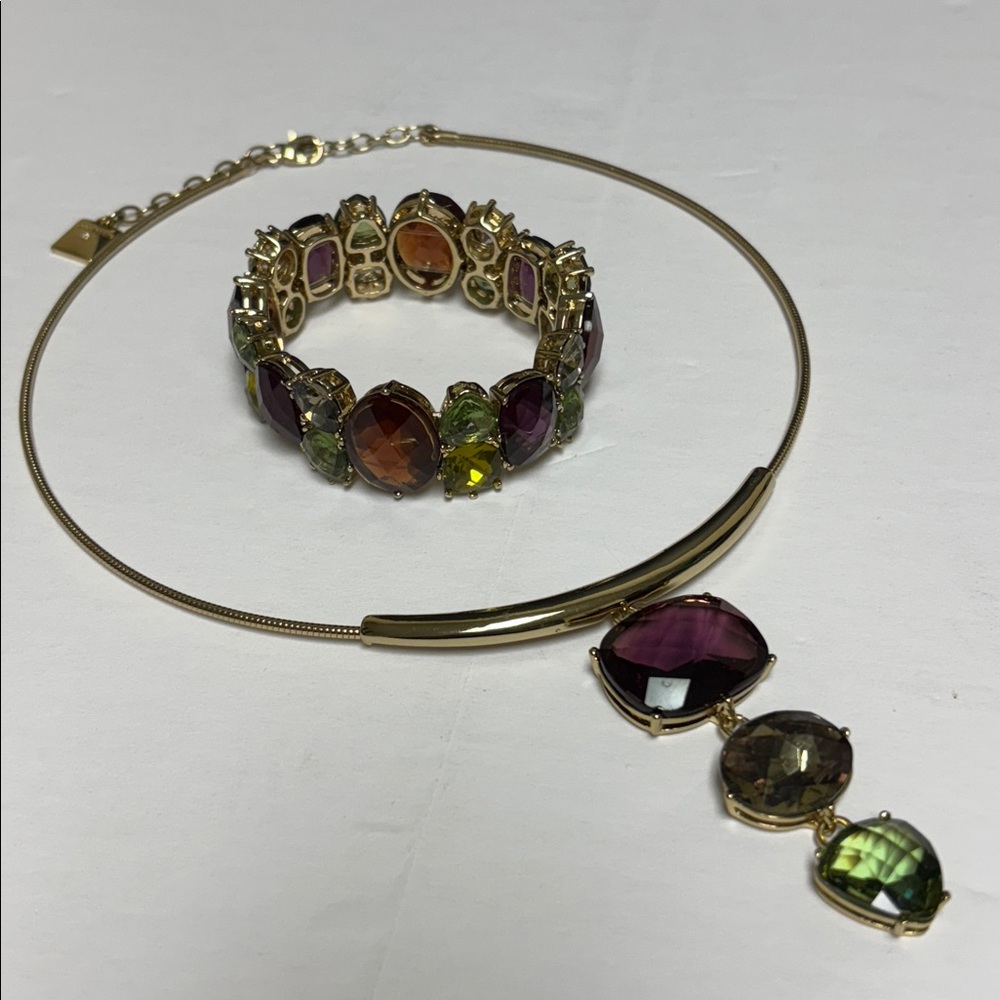 Anne Klein Gold Tone Crystal Choker and Bracelet Set